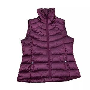 LIZ CLAIBORNE SPORT Down Puffer Vest Womens L Red Snap Gorp Outdoor Satin Zip